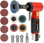 SI FANG 16Pcs Right Angle Air Die Grinder Kit with 1/4" 1/8" Collets 2 Inch Quick Change Roll Lock Sanding Discs Mix Set Accessories, 20,000RPM Pneumatic Grinding Tools Sander (Red)