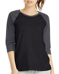 Women 3/4 Sleeve Baseball Tee - Raglan Shirts Jersey Tops Quarter Sleeve Shirt Tees, Black / Charcoal, Large