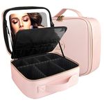 MOMIRA Travel Makeup Bag Cosmetic Bag Makeup Organizer Bag with Lighted Mirror, Adjustable Brightness in 3 Color Scenarios, Waterproof Makeup Train Case, Gift for Women - Phosphor