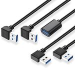 Jadebones 90 Degree USB 3.0 Extension Cable (4 Pack), Vertical Up and Down Angle, Horizontal Left and Right Angle USB Male to Female Extender Cord (Black, 30CM)