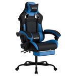 WOTSTA Gaming Chair with Footrest,High Back Gamer Chair with Massage Reclining Computer Chairs Big and Tall Racing Gaming Chairs Ergonomic Game Chairs for Adults PVC Leather (Blue)