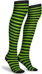 Skeleteen Black and Green Socks - Over the Knee Striped Thigh High Costume Accessories Stockings for Men, Women and Kids