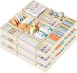 DIMJ 18 Pack Baby Drawer Organiser - Dresser Dividers Foldable Wardrobe Storage for Socks, Bra, Jeans, Makeup, Bedroom or Kitchen, Beige