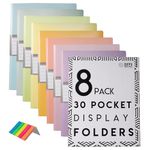 Ziffs Office® 8 x 30 Pocket A4 Display Folders - Pastel Coloured A4 Display Folders with Plastic Pockets - Display Book - Presentation Folders - 250 Sticky Labels Included - British Brand