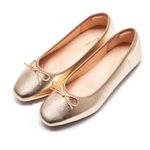 AFEETSING Women's Round Toe Ballet Flats Comfortable Bow Dressy Flats Shoes for Women, A-gold, 6 UK