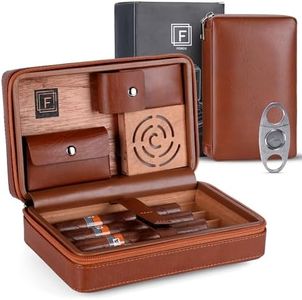 Leather Travel Humidor - Portable Humidor Cigar Box with Cigar Cutter & Liquid Dropper - Cedarwood Interior Finish - Storage Case with 2 Pockets for your Accessories, Humidifier, Zipper Closure