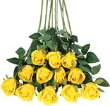 Tifuly Artificial Flowers,12 Pcs Single Long Stem Fake Rose Silk Flowers Faux Rose Bridal Bouquet Realistic Flower for Wedding Party Home Table Decoration Centerpieces(Bud Roses,Yellow)