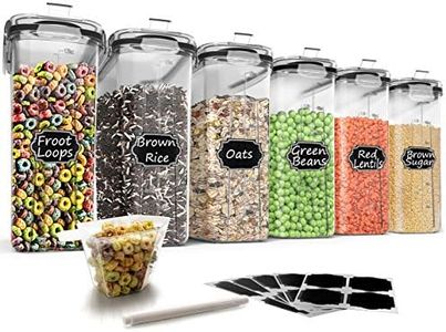 Wildone Storage Containers Set, Large BPA Free Plastic Airtight Food Containers 4L /135.3oz for Cereal, Flour, Sugar, 6 Piece Cereal Dispensers with 20 Labels & Marker, Black