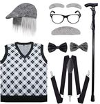 ATTBEA Old Man Costume for Kids 100 Days of School Costume for Unisex with Old Man Hat, Old Person Glasses, Costume Cane Grandpa Vest