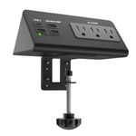 Power Charge Station Edge clamp Mount with USB-C Ports，Tabletop Surge Protector, Desk Clamp Power Sockets with 3 AC Outlets and 4 Fast Charging USB Ports for Home Office Hotel and Dormitory (Black)