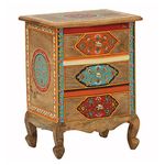 JAE Furniture Wooden Side Table - 3 Drawer Entryway | Wooden Handpainted Bedside Table Bedroom | Traditional Chest of Drawer Table | Rajasthani Art Side Table for Living Room | Side Corner Table