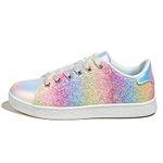 LUCKY STEP Glitter Sneakers Lace up | Fashion Sneakers | Sparkly Shoes for Women (Rainbow,6 B(M) US)