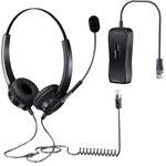 PChero Landline Telephone Headset with Mic, RJ9 Binaural Hands-free Noise Cancelling Headphones Corded Headset for Home House Phones