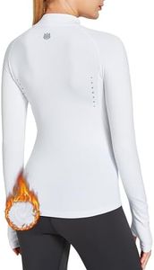 FitsT4 Women's Thermal Shirts Long Sleeve Running Fleece Lined Tops Mock Neck Workout Cold Weather Gear Thumbholes White XXL