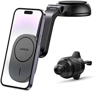 UGREEN Wireless Car Charger Stand Compatible with MagSafe Car Mount Charger, Qi 15W Air Vent Phone Holder Fast Charge Compatible with iPhone 16/15/15 Plus/15 Pro/15 Pro Max/14/13/12 Series