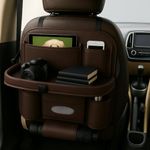 TSKN Premium Car Backseat Organizer with Foldable Tray | Multi-Pocket Storage for Tablets, Phones, Bottles & Travel Essentials Seat Back Organizer (Brown)