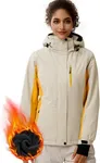 FREE SOLDIER Women's Waterproof Ski Snow Jacket Fleece Lined Warm Winter Rain Jacket with Hood Fully Taped Seams(Light Khaki/Ginger Yellow,2XL)