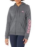 adidas Women's Standard Essentials Logo Full-Zip Hoodie, Dark Grey Heather/Rose Tone, Small