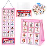 welltop Visual Schedule for Kids, 2 in 1 Daily Visual Planner Chore Chart with 96 Pcs Kids Routine Cards Autism Learning Materials, Behavioral Tool Wall Planner Table Top Pocket Chart for Home School