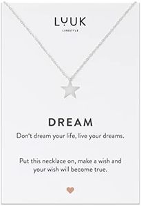 LUUK LIFESTYLE Collar de acero inoxidable estrella colgante y tarjeta frase DREAM para regalo, amuleto de la suerte, joyería femenina, regalo para novia, hija y niña, plateado
