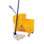 Mind Reader Mobile Heavy Duty Mop Bucket with Upward Press Wringer, 22-Quart Capacity, 16.25"L x 10.75"W x 24.5"H, Yellow