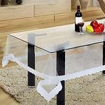 Kuber Industries PVC Center Table Cover|40x60 Inch |Transparent Table Cloth 4 Seater|Waterproof Table Sheet, White Lace (White)