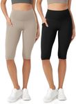 ODODOS ODLEX 2-Pack High Waist Workout Capris with Pockets for Women, 14" Yoga Capri Leggings, Black+Taupe, X-Small