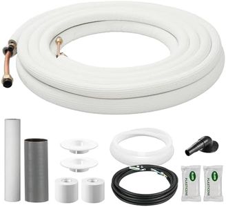 DELLA 25 Ft Mini Split Line Set, Includes 1/4" & 1/2" O.D. copper pipes with flared nuts and a 3/8" thick white PE insulated coil. Perfect for mini split ACs and other HVAC systems