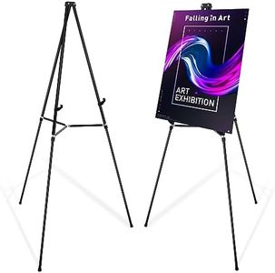 Falling in Art 66" High Black Aluminum Display Easel Stand, Large Adjustable Height Presentation Stand, Portable Tripod Holding Signs, Posters, and Whiteboards Up to 25lbs