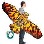 Large Kite Colorful Delta Kites for Kids and Beginners Outdoor Games Easy to Fly, 3D Rainbow Tail, 656 ft String Reel Winder Or 330 ft String Panel (Rainbow/Eagle) (Eagle Kite w/Reel)