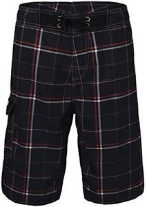 Nonwe Men's Beachwear Board Shorts Quick Dry Plaid Pattern Black 30