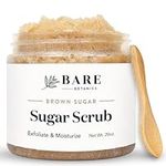 Bare Botanics Brown Sugar Body Scrub 20oz | Made in Madison, WI | All Natural Sugar Exfoliator w/Skin Loving Moisturizers | Vegan & Cruelty Free | Gift Ready Packaging w/a Cute Wooden Spoon