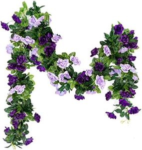Hobyhoon 3PCS/23.7FT Artificial Purple Rose Flower Garland, Outdoor Fake Silk Hanging Floral Garland, Rose Flower Vines for Wedding, Party,Garden, Arch, Indoor Wall Decor (Purple)