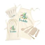 Hoolaroo Personalised Kids Aprons For Cooking Childrens Baking Gifts Personalised Apron Kids Cooking Utensils Set Wooden (Dinosaur)