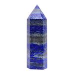 Runyangshi Large Natural Blue Lapis Lazuli Healing Crystal Wand, 3.9"-4.3" (10-11cm) Crystal Tower 6 Faceted Single Point Crystal Prism Wand Natural Stones for Healing Meditation Reiki Chakra Therapy