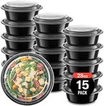 15-Pack Reusable Meal Prep Containers Microwave Safe Food Storage Containers with Lids, 28 oz Round Take Out Disposable Plastic Bento Lunch Box To Go Meal Prep Bowls, BPA-Free, Freezer Dishwasher Safe