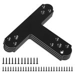 Rasugarlary Black T Bracket, 4 pcs T Post Brackets Pergola Post to Beam Connectors 4mm Thickness for Wood, Steel Repair Fixing Mending T Plate Bracket Flat Connector with Screws