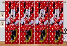 Kuber Industries Disney Minnie Print 4 Pieces Polyester Special Blackout Long Crush Eyelet Door Curtain 7 ft (Red)-Kubmart47