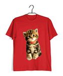 Aaramkhor Pets T-Shirt for Men | Cats | Cat Image |Cute Pet Kittens | Regular Fit for Men |Red | Large (42)