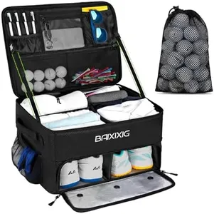 BAIXIXIG Golf Trunk Organizer and Ball Bag, 2-Layer Storage with Shoe Pocket, Storage for Golf Accessories, Gifts for Golfers