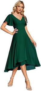 Ever-Pretty Robe pour Invité Mariage A Line Col V Manches Volantées Mousseline Taille Empire Robe de Bal Casual Vert Foncé 46