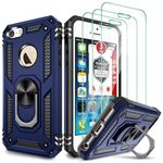 iPhone SE Case(1st gen - 2016), iPhone 5S Case with [3X Tempered Glass Screen Protector]，Built-in Ring Kickstand and Magnetic Car Mount Shockproof Dropproof Armor Case for iPhone SE/5/5S (4") - Blue