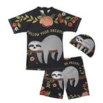 chaqlin Funny Sloth Print Kids Boys Swimsuit Short Sleeves Top Board Shorts and Hat 3 Pieces Little Boys Toddler Bikini Sets Beachwear Surfing Sport Water Swimwear Bathing Suit 13-14 Years