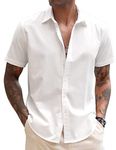 COOFANDY Men's Shirt Short Sleeve Linen Shirt Summer Casual Beach Shirt Button Up Shirt White Shirt Regular Fit Holiday Shirts for Men White| M