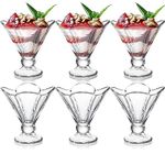 Hacaroa 6 Pack Glass Ice Cream Cups, 6.5 Ounces Footed Dessert Bowls Small Sundae Cups, Clear Cute Trifle Bowls Parfait Glasses for Pudding, Fruit, Salad, Sherbet, Snack, Clover Shape