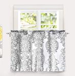 DriftAway Samantha Floral Damask Medallion Pattern Kitchen Tier Window Treatment 2 Panels Each 30 Inch by 36 Inch Plus 1 Inch Header Gray