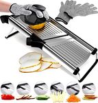 Medove Stainless Steel Mandoline Slicer for Kitchen – 6-Setting Adjustable, 16.5 x 5 In. Platform, Hand Guard, Cut-Resistant Gloves – Vegetable Chopper, Meat Slicer, Cheese Slicer by