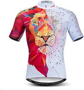 Men's Cycling Jersey Short Sleeve Bicycle Jacket MTB Breathable Bike Biking Shirt Lion Red White Size XL