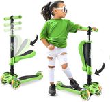 Hurtle, 3 Wheel Try Scooter for Kids - Ages 2-12, Kids Scooter, Boys & Girls Scooter, w/Flip-able Seat, Scooter for 2+ Year Old, Foldable Kick Toddler Scooter, Flashing Lights, Adjustable Height