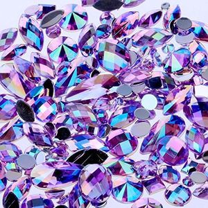 Mix Sizes 300pcs Crystal Clear AB Nail Art Rhinestones DIY Non Hotfix Flatback Acrylic Nail Stones Gems for 3D Nails Art Decorations Purple AB